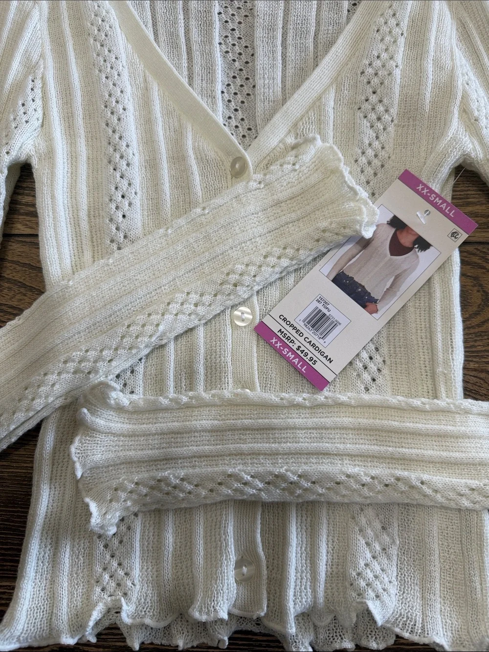 Aéropostale Cream Openwork Knit V‑Neck Cardigan‎ Cottagecore XX-Small Cropped
